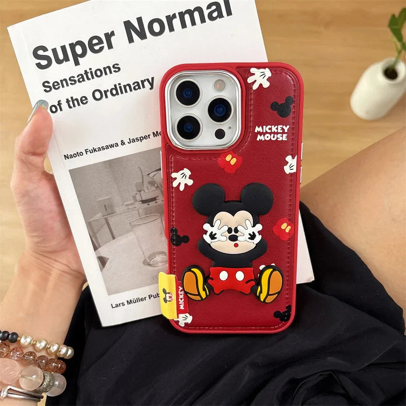 Kawaii Cartoon Mickey Leather Phone Case For iPhone