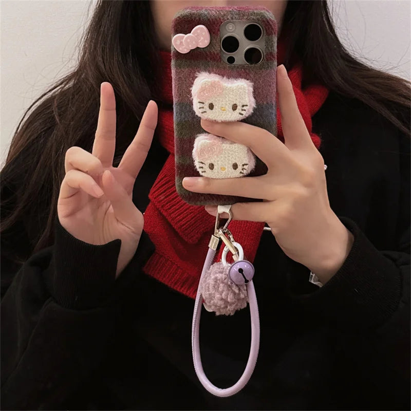 Fashion Winter Plaid Pattern Plush Phone Case For iPhone