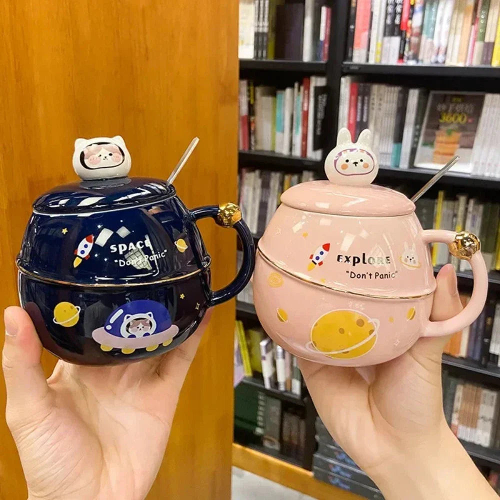 500ML Space Cartoon Coffee Mug with Lid