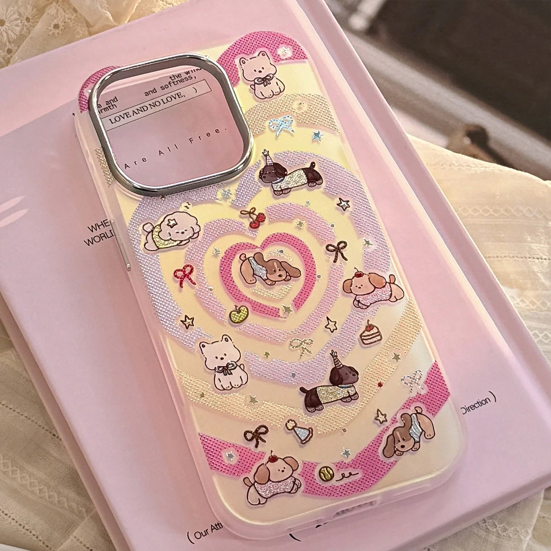 Korean Gilding Laser Colorful Love Heart Cartoon Puppy Phone Case For iPhone