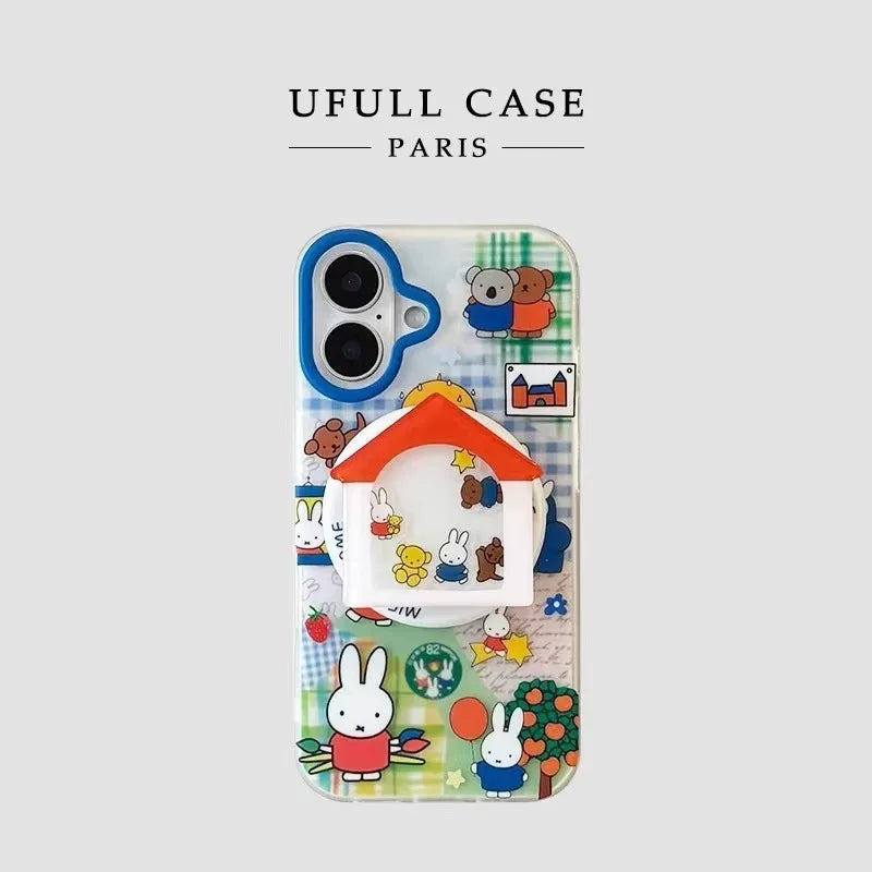 Miffy Kawaii Cartoon Mobile Phone Case Cute Anime Rabbit Magnetic Holder Phone Case