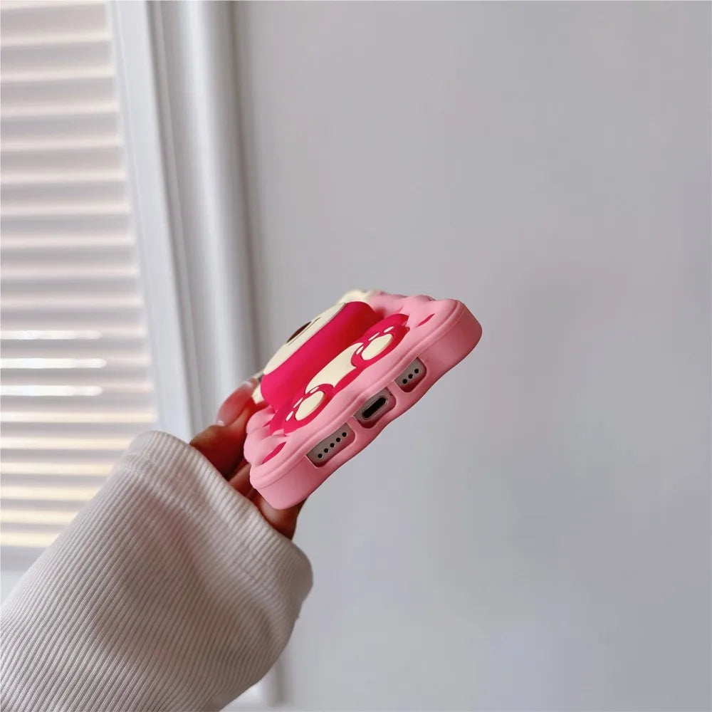 Lotso Strawberry Bear Cheese Face Holder Grip Tok Cartoon Silicon Soft Cover Phone Case