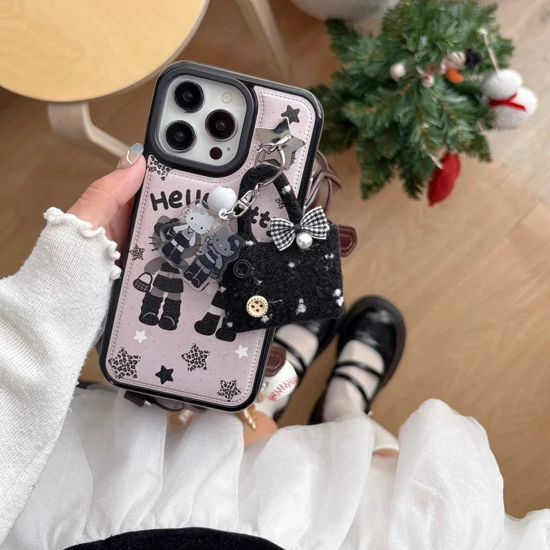 Cute Cartoon Hot Girl with Long Legs Hello Kitty Leather Phone Case For iPhone