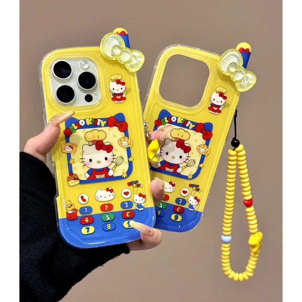 ins Cute Hello Kitty Bow Telephone Phone Case For iPhone