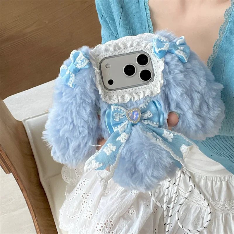 Korean Cute Bow Plush Phone Case For iPhone