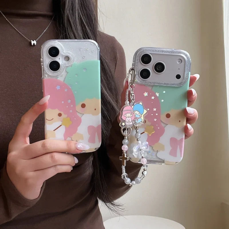 Kawaii Cute Couple Cartoon Star Gemini Sparkling Phone Case For iPhone
