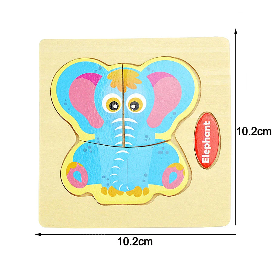 Montessori Wooden Cartoon Animal Puzzles – Early Learning Toy Set