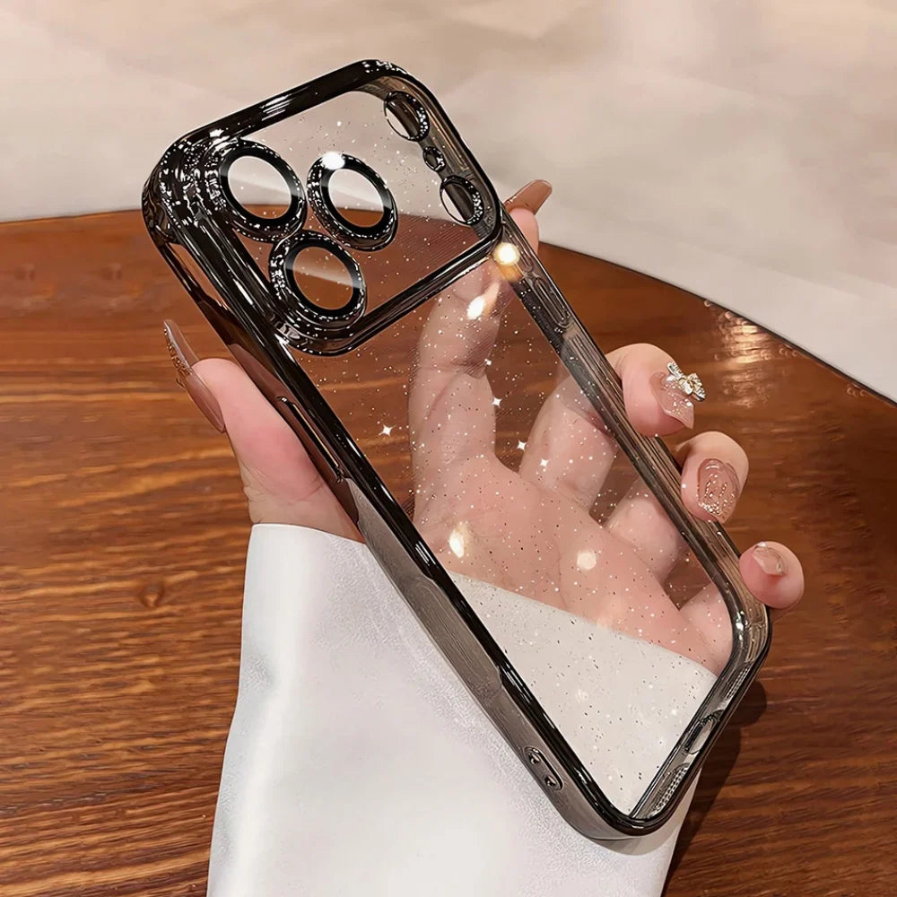 Ultra Thin Slim Plating Transparent Glitter PC Case For iPhone
