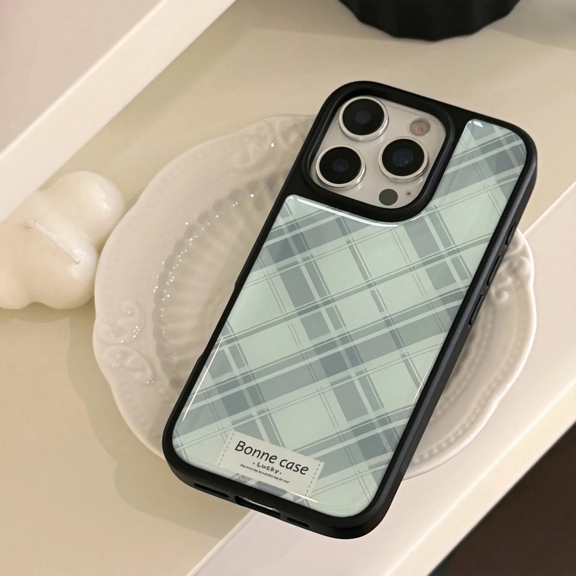 Korean Geometric Checkered Drop Glue Phone Case For iPhone