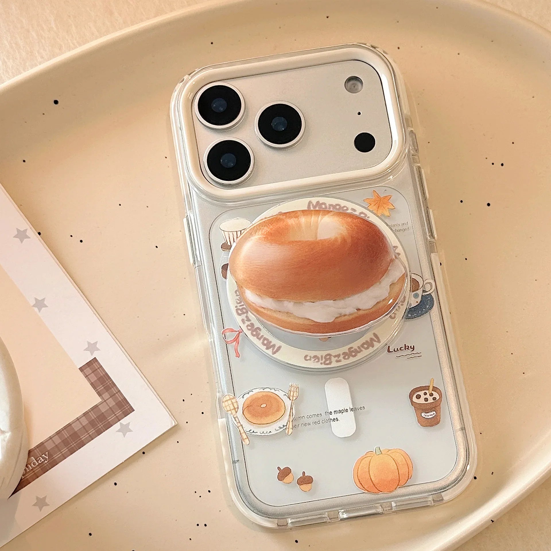 Korean Cartoon Cream Bagel Magnetic Bracket Phone Case For iPhone