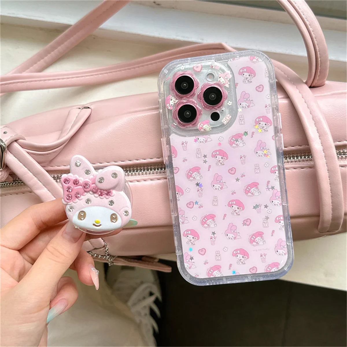 Cute Cartoon Pink Diamond Melody Magnetic Stand Case For iPhone