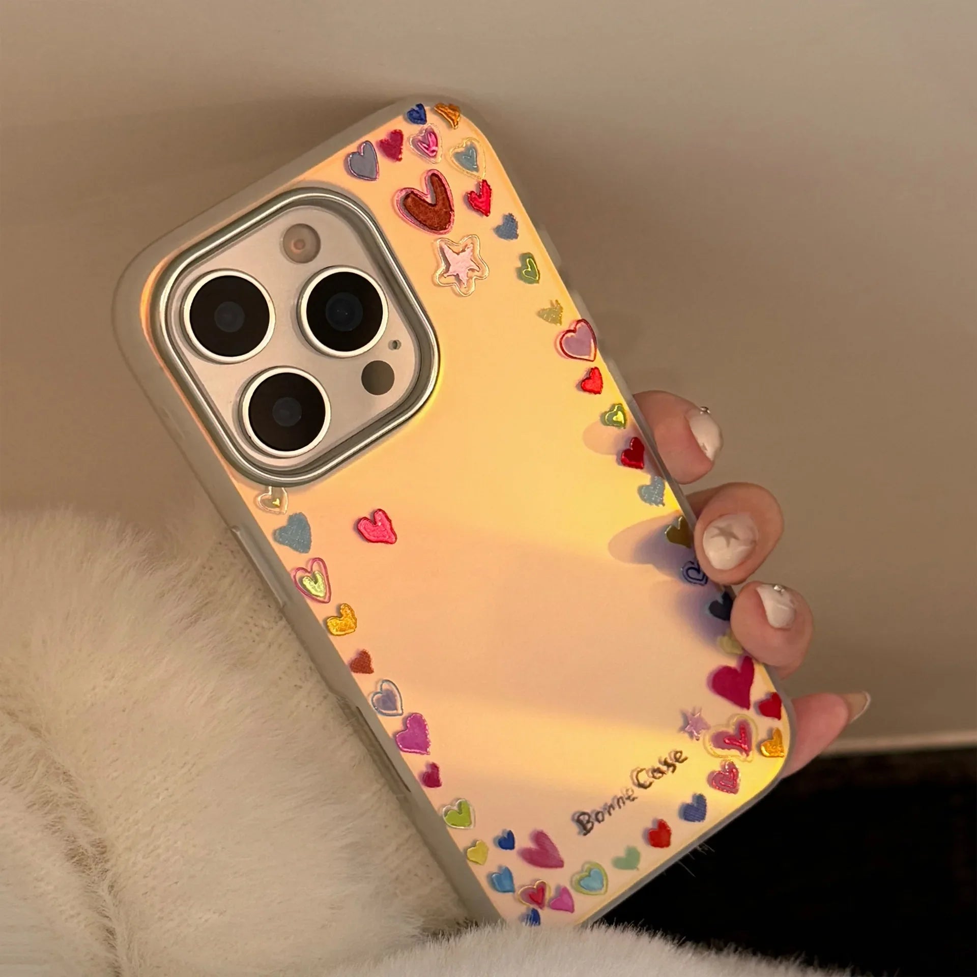 Korean Gilding Colorful Love Heart Laser Phone Case For iPhone