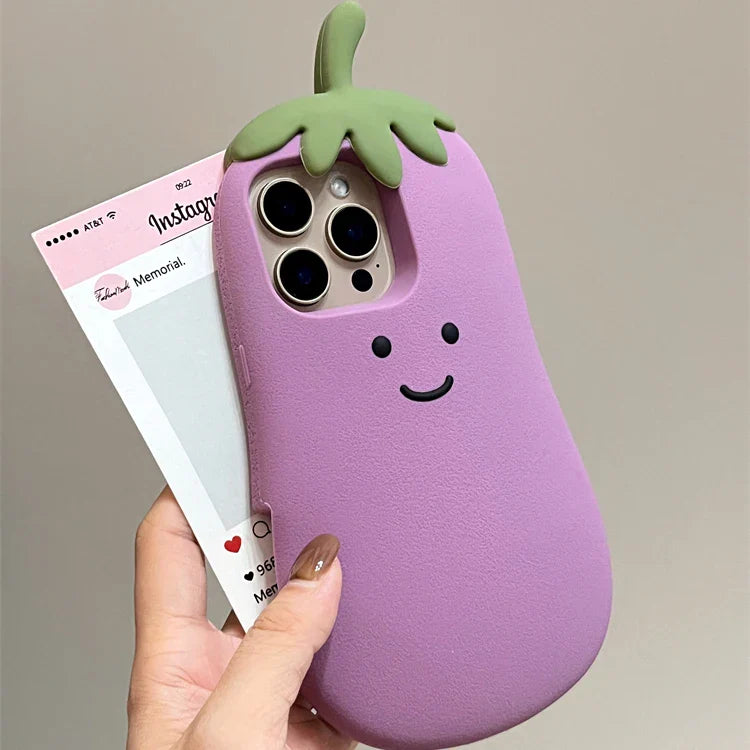 Kawaii Happy Eggplant Case Soft Silicone Phone Case
