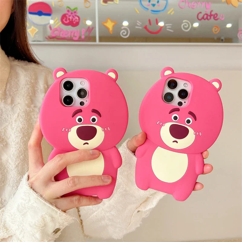 3D Strawberry Bear Silicone Phone Case For iPhone