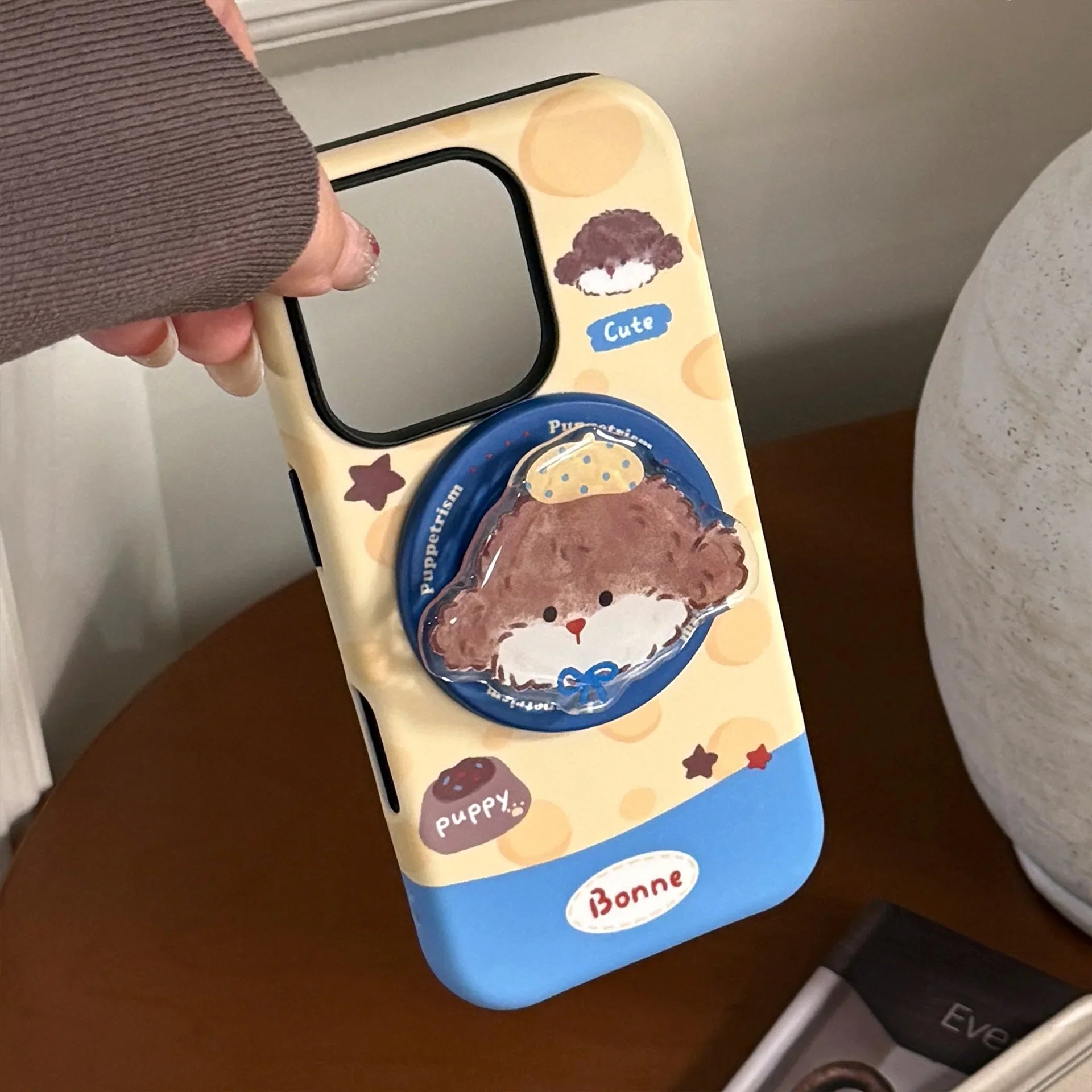 Korean Cartoon Puppy Magnetic Stand Holder Phone Case For iPhone