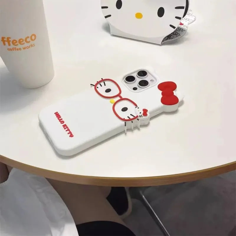 New Kawaii Glasses Hello Kitty Silicone Drop-Proof Phone Case For iPhone