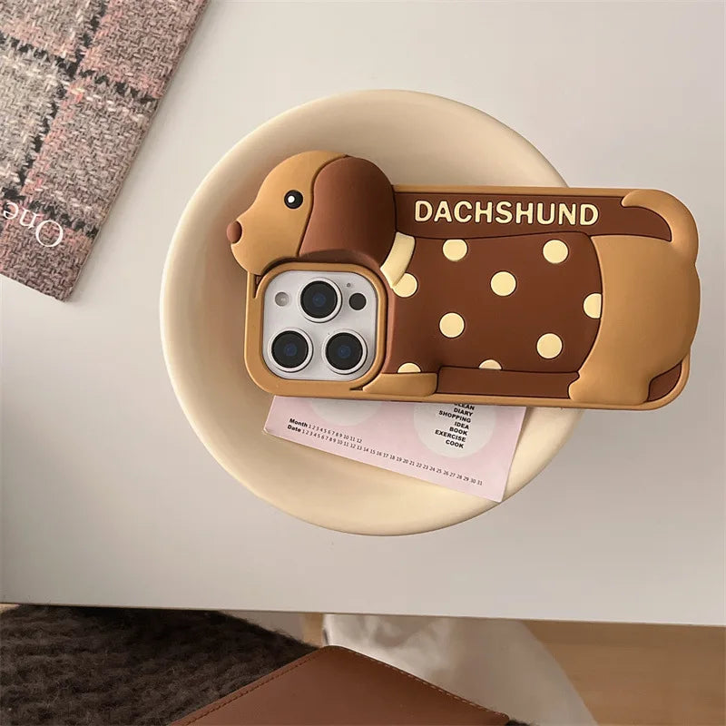 Creative 3D Cute Cartoon Dachshund Dog Soft Silicone Phone Case For iPhone