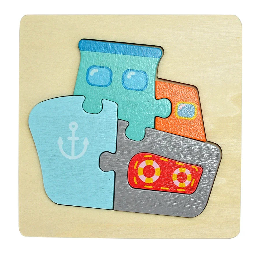 Montessori Wooden Cartoon Animal Puzzles – Early Learning Toy Set