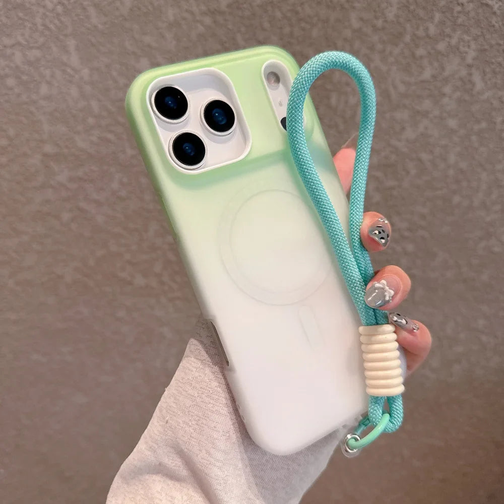 Soft Silicone For magsafe Wrist Strap Lanyard Shockproof Phone Case For iPhone