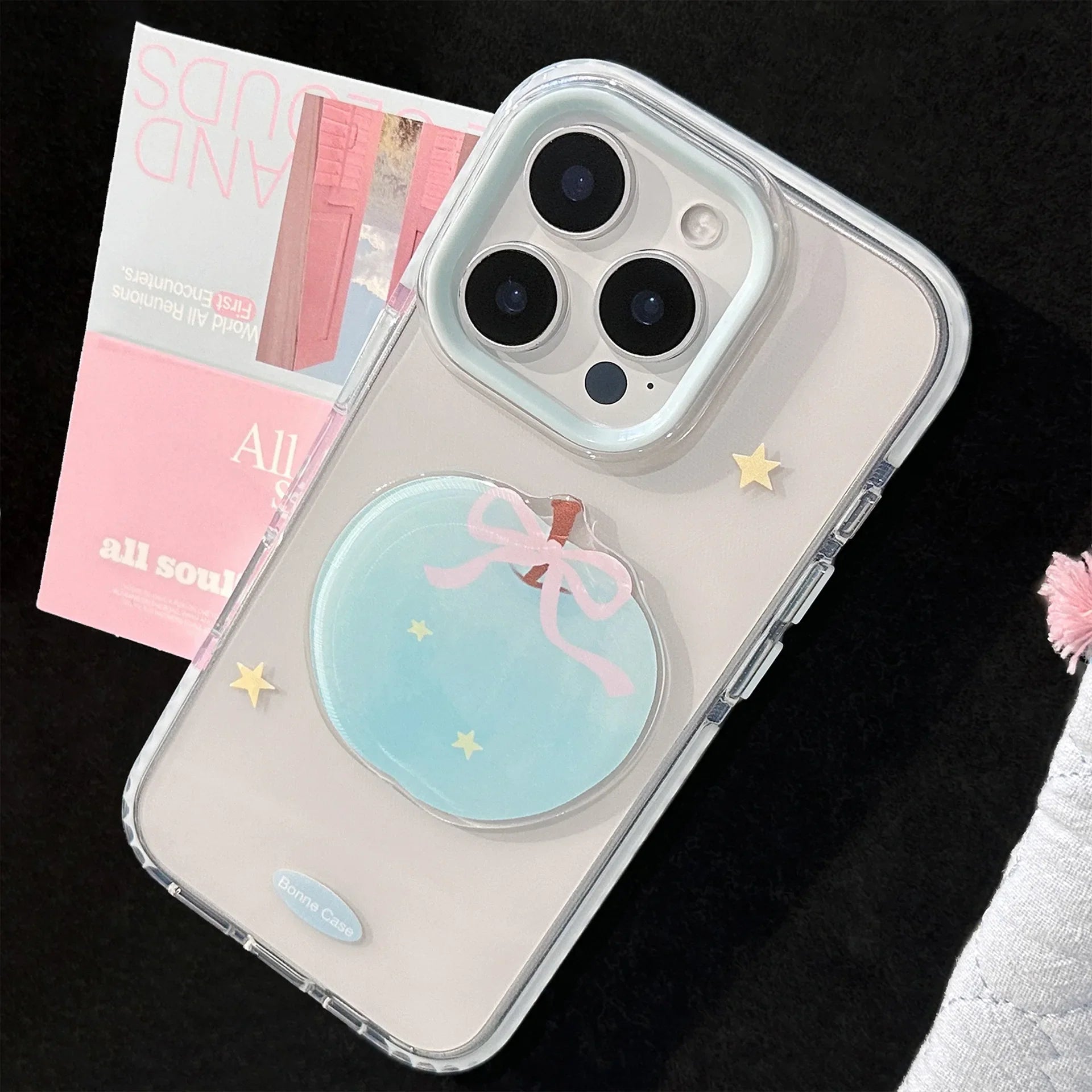 Korean 3D Cute Cartoon Blue Apple Star Soft Phone Case For iPhone
