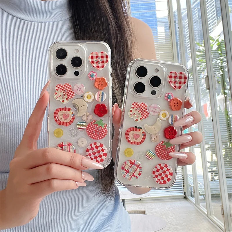 Korean Cute Flower Flower Button Phone Case For iPhone