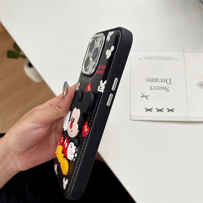 Kawaii Cartoon Mickey Leather Phone Case For iPhone