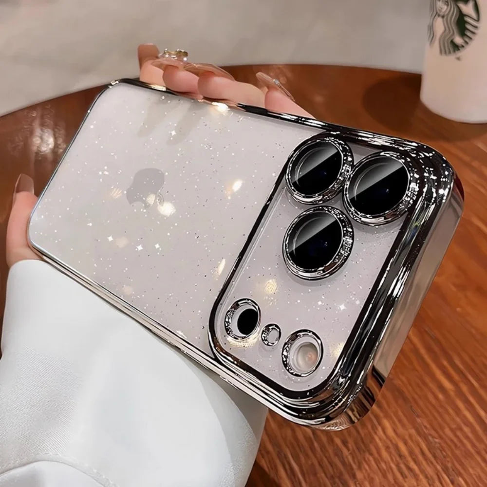 Ultra Thin Slim Plating Transparent Glitter PC Case For iPhone