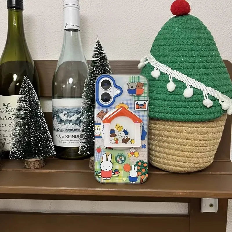 Miffy Kawaii Cartoon Mobile Phone Case Cute Anime Rabbit Magnetic Holder Phone Case