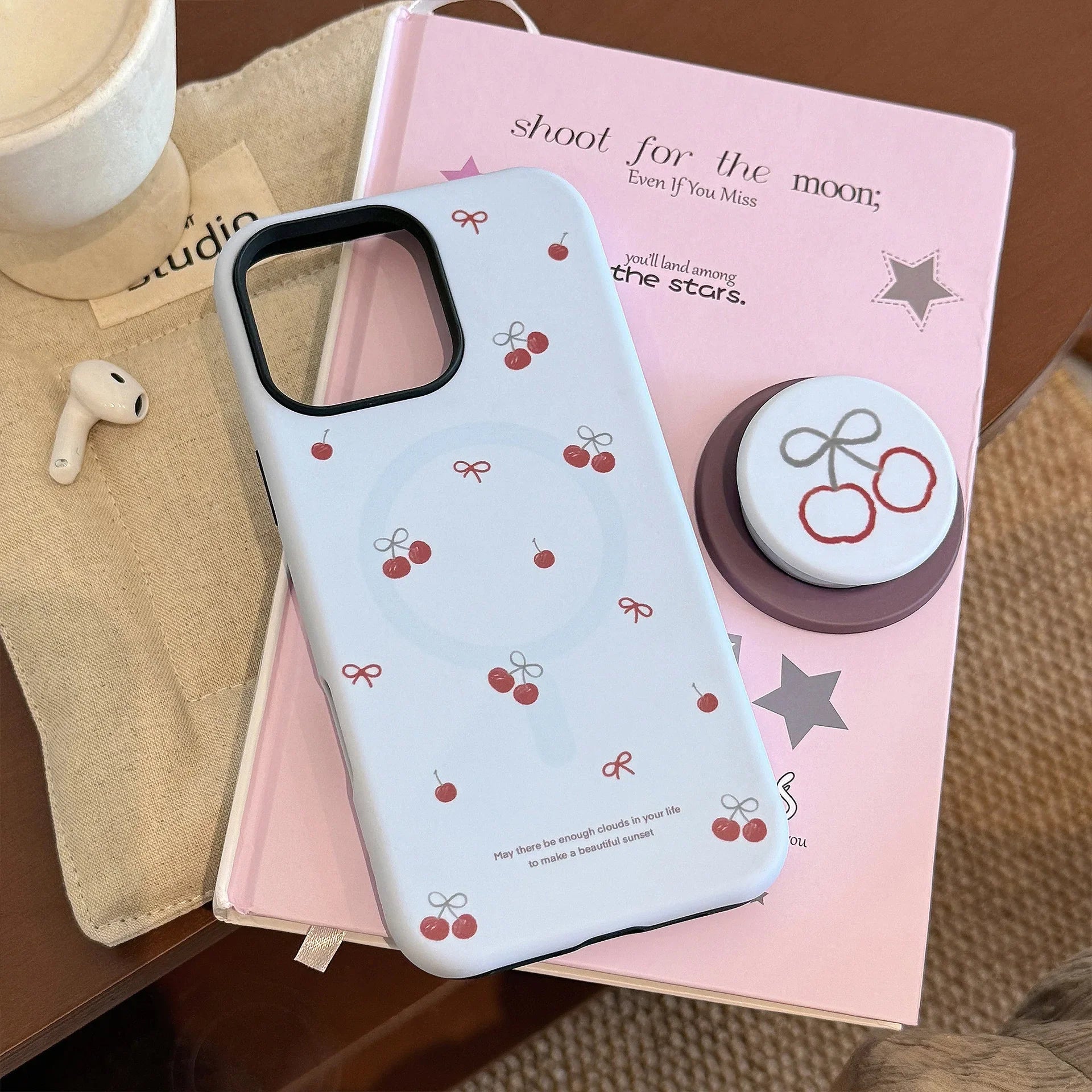 Korea Cute Cartoon Cherry Magnetic Stand Holder Phone Case For iPhone