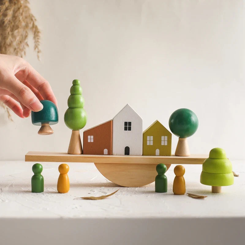 Wooden Objects Balance Board – Stacking & Threading Toy