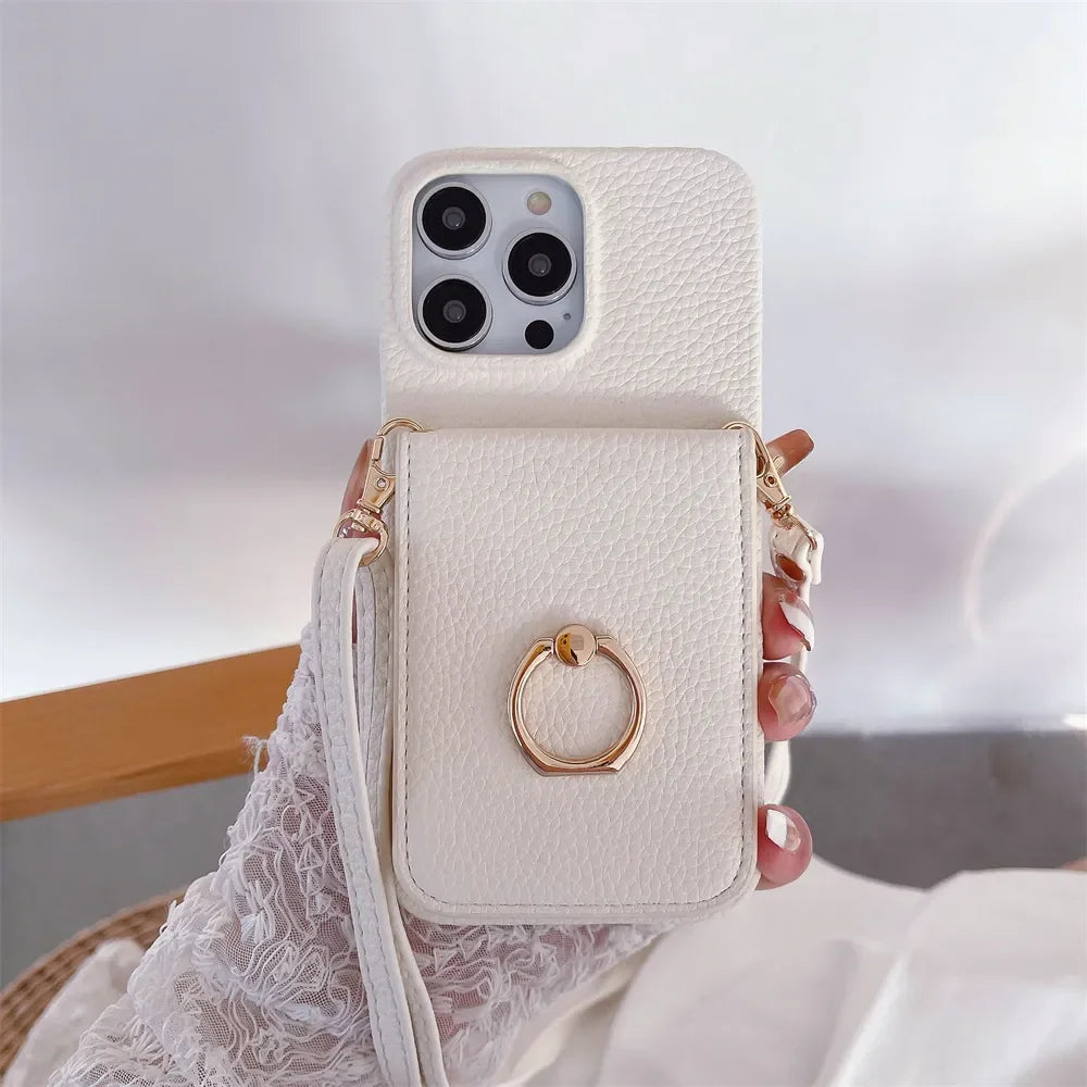 Makeup Mirror Flip Card Pocket Leather Case For iPhone