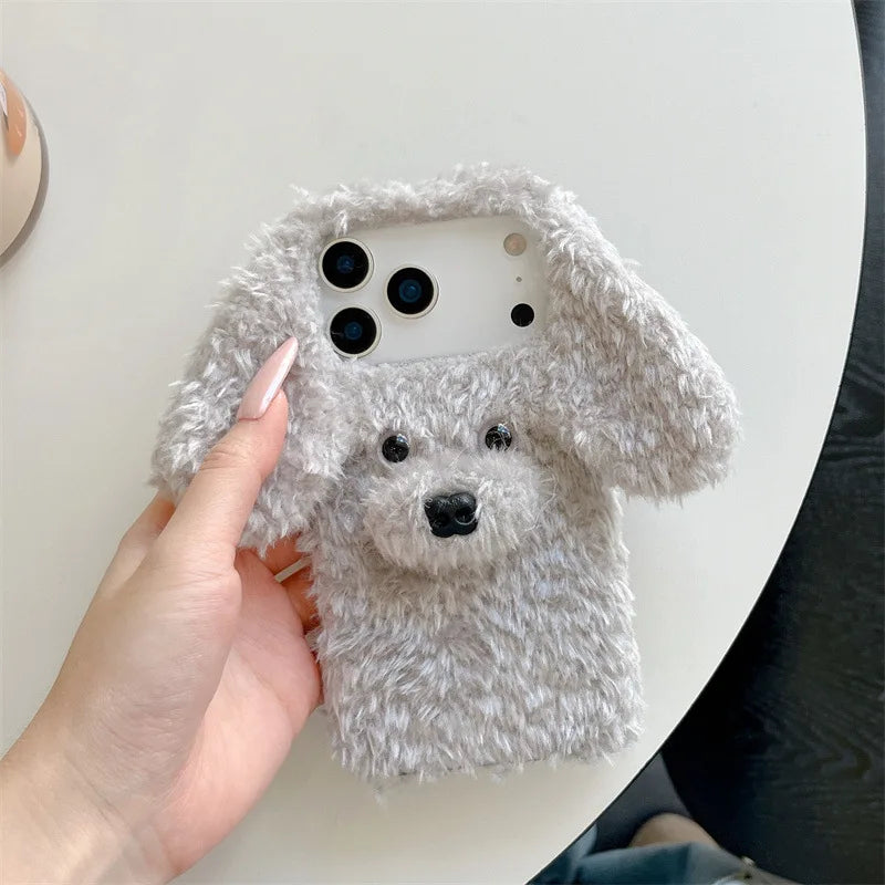 3D Cartoon Teddy Puppy Plush Phone Case For iPhone
