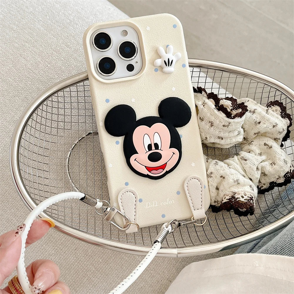 Luxury Wristband Lanyard Mickey Leather Phone Case For iPhone
