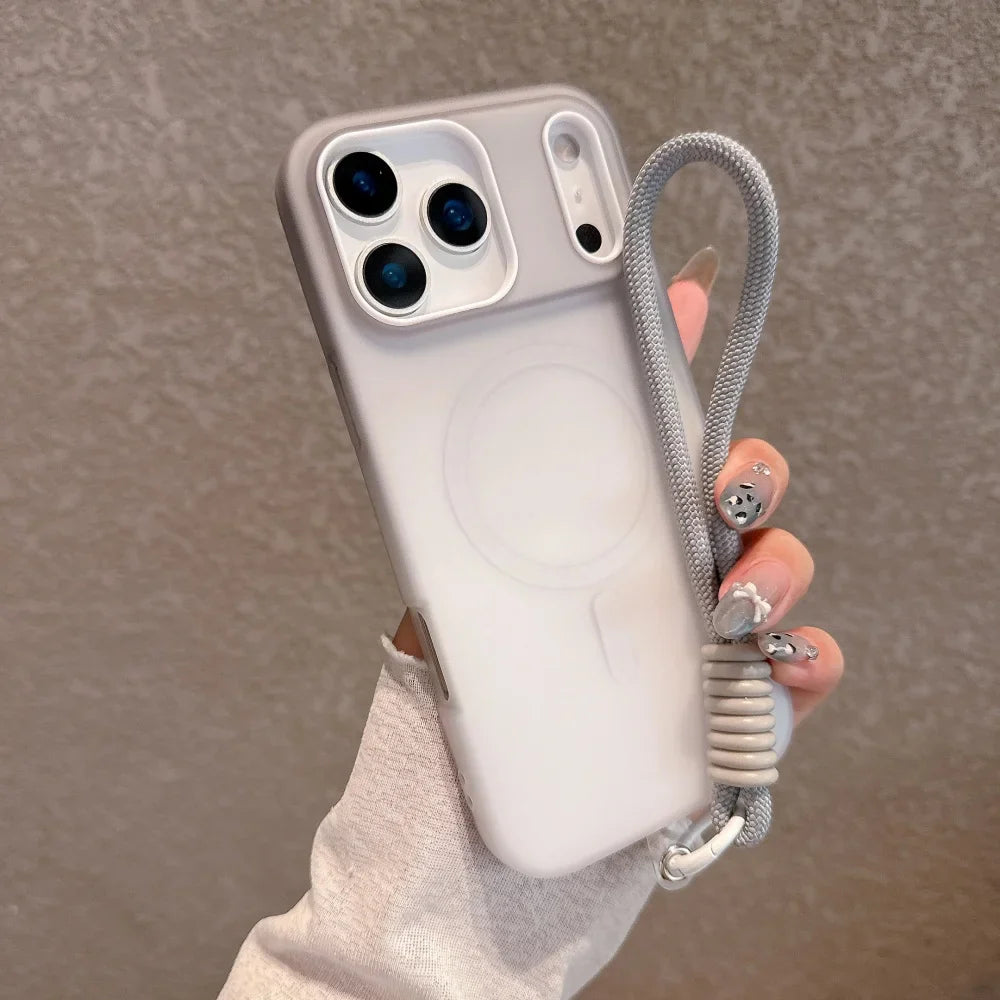 Soft Silicone For magsafe Wrist Strap Lanyard Shockproof Phone Case For iPhone