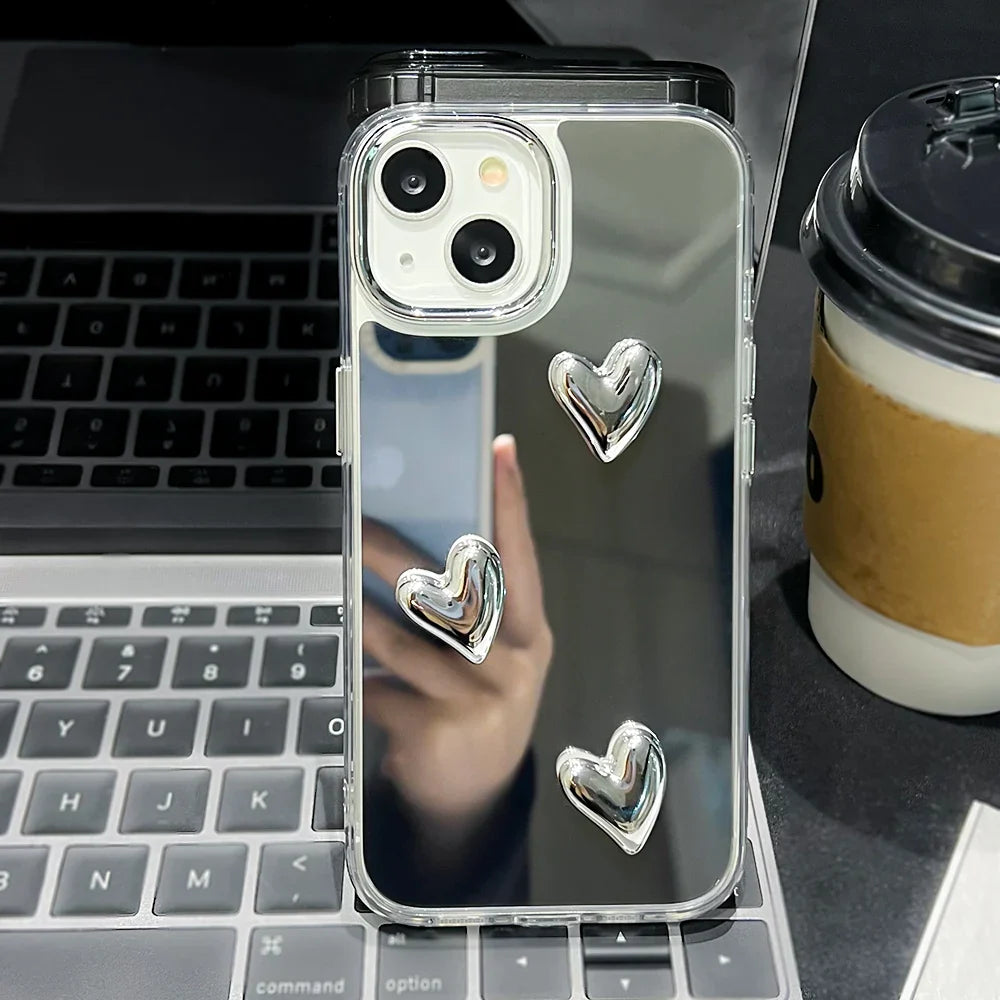 3D Love Heart Mirror Phone Case