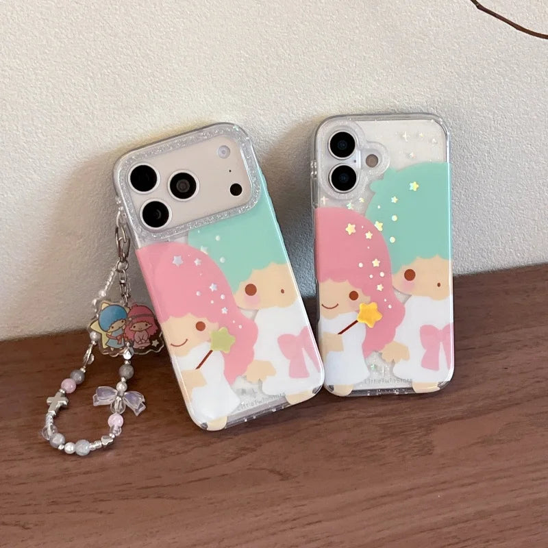Kawaii Cute Couple Cartoon Star Gemini Sparkling Phone Case For iPhone