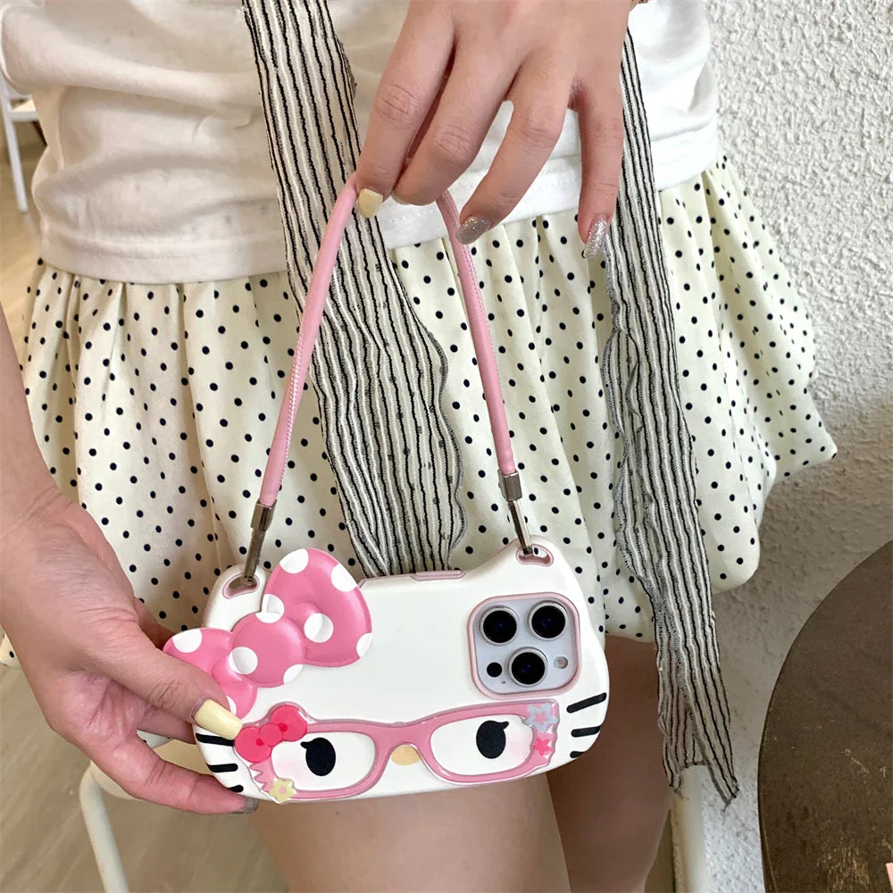 Hello Kitty Glasses Cute Pink Bow Lovely Phone Case