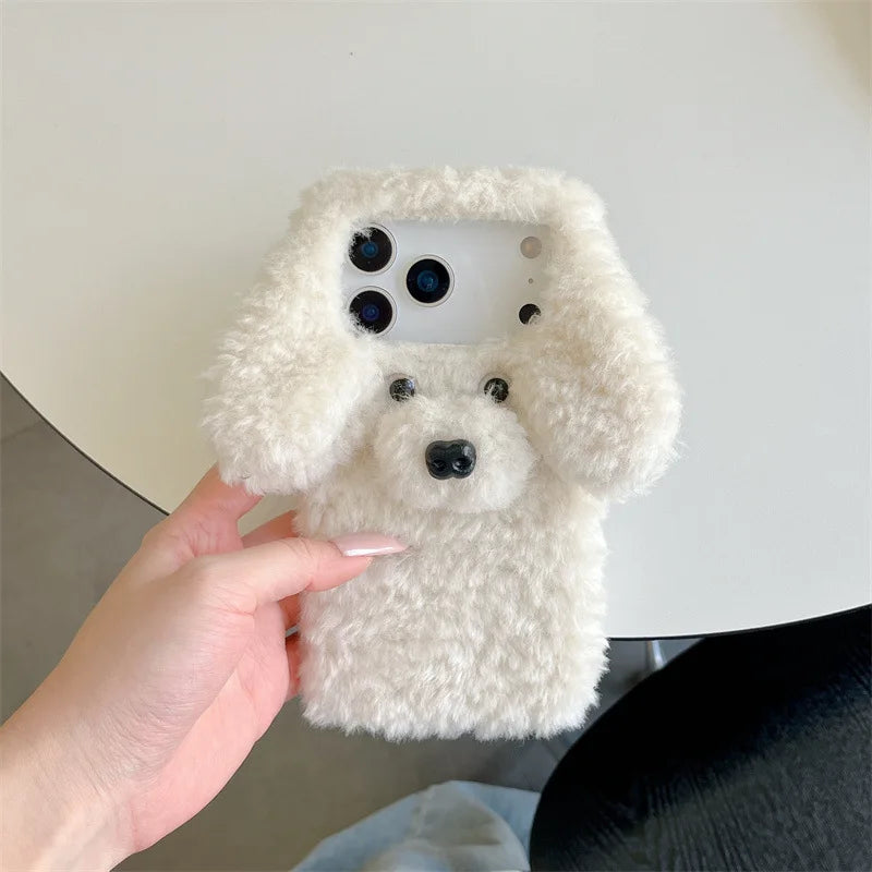 3D Cartoon Teddy Puppy Plush Phone Case For iPhone