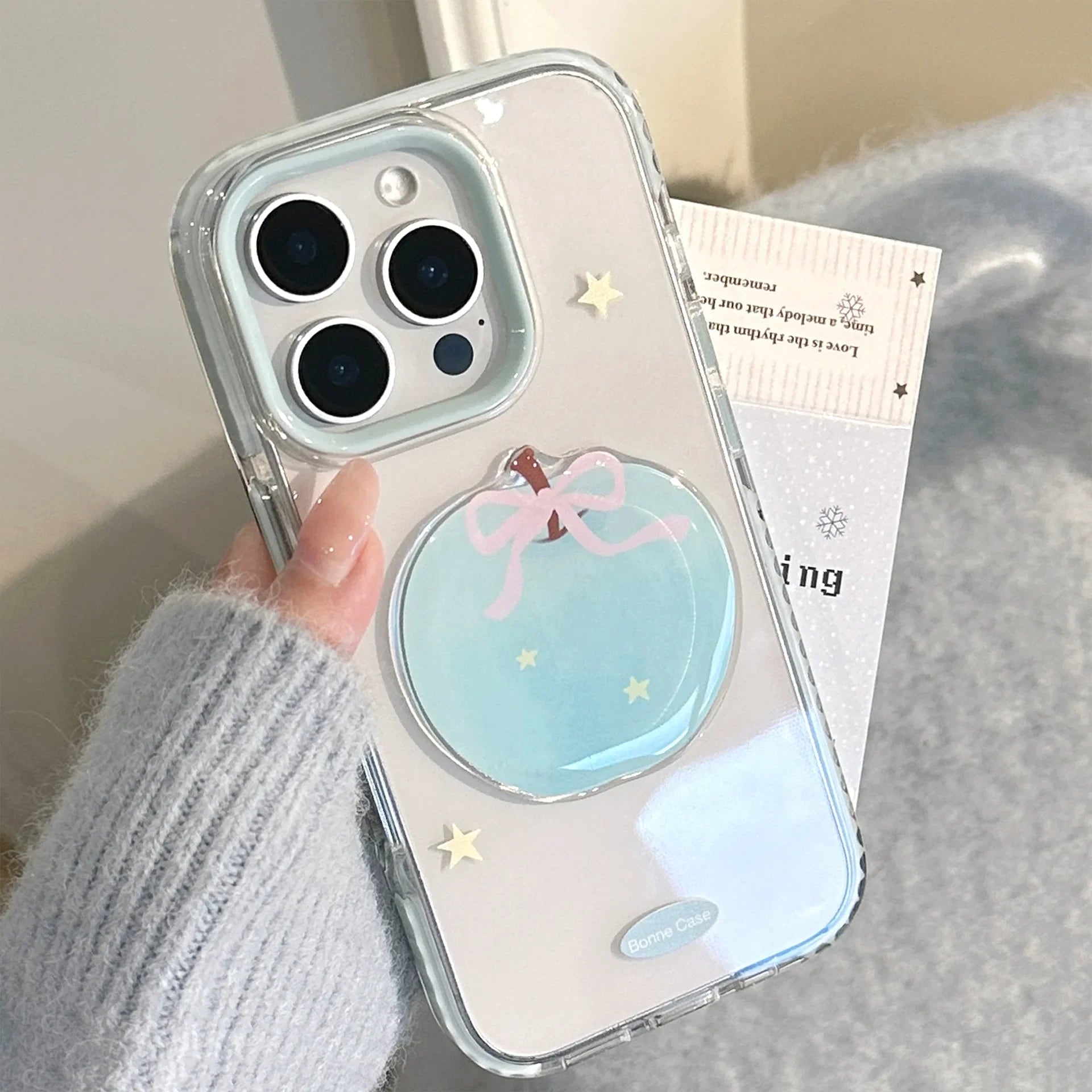 Korean 3D Cute Cartoon Blue Apple Star Soft Phone Case For iPhone