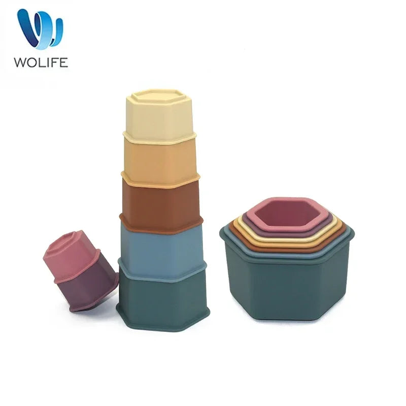 Silicone Stacking Cups – Colorful Montessori Educational Toys for Bath and Play