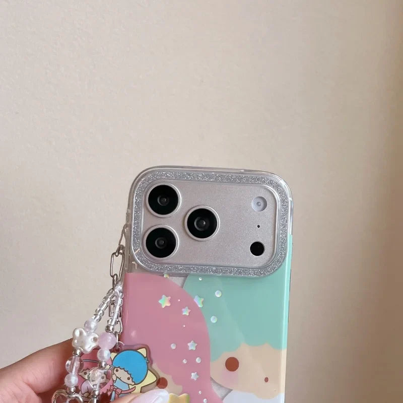 Kawaii Cute Couple Cartoon Star Gemini Sparkling Phone Case For iPhone