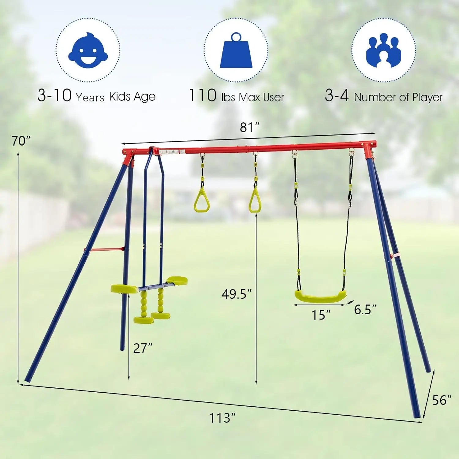 7-in-1 Outdoor Swing Set with Monkey Bar