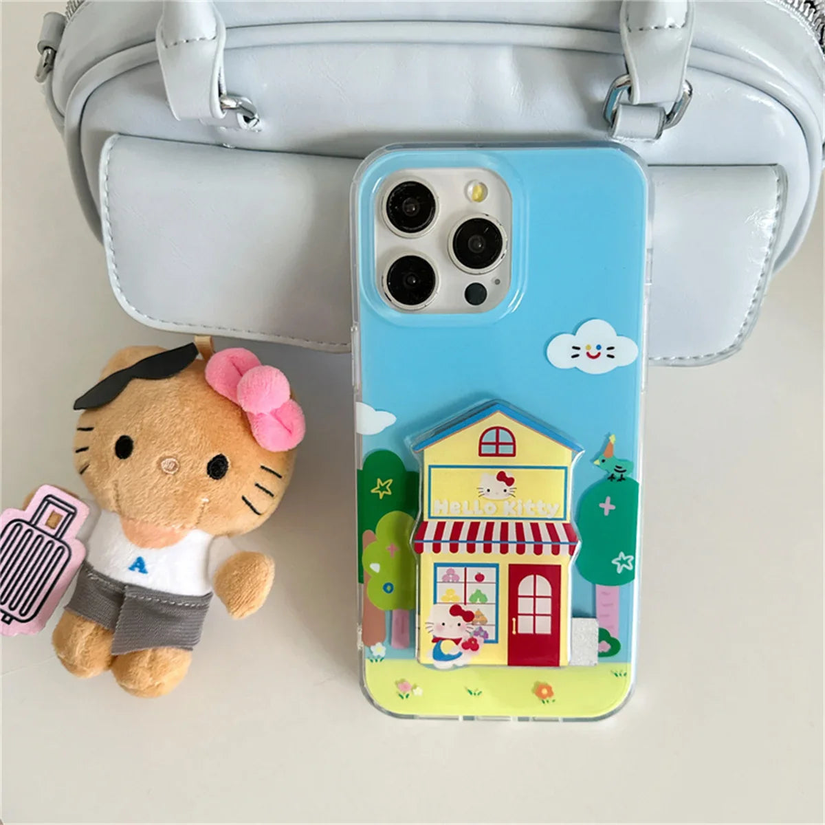 Kawaii Cartoon Hello Kitty Stand Holder Phone Case For iPhone