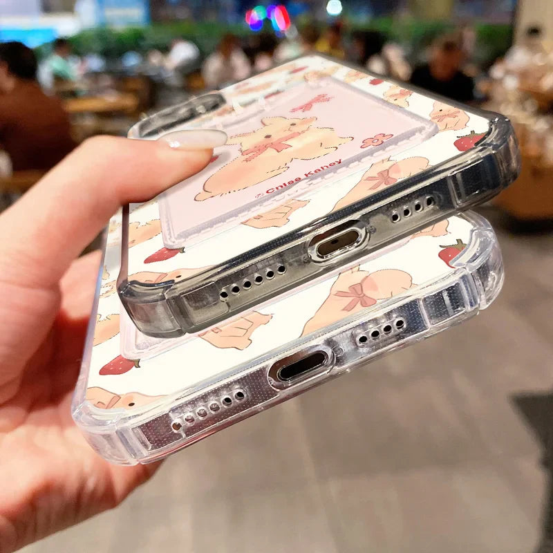 Lovely Cartoon Dog Rabbit Card Slot Phone Case For iPhone
