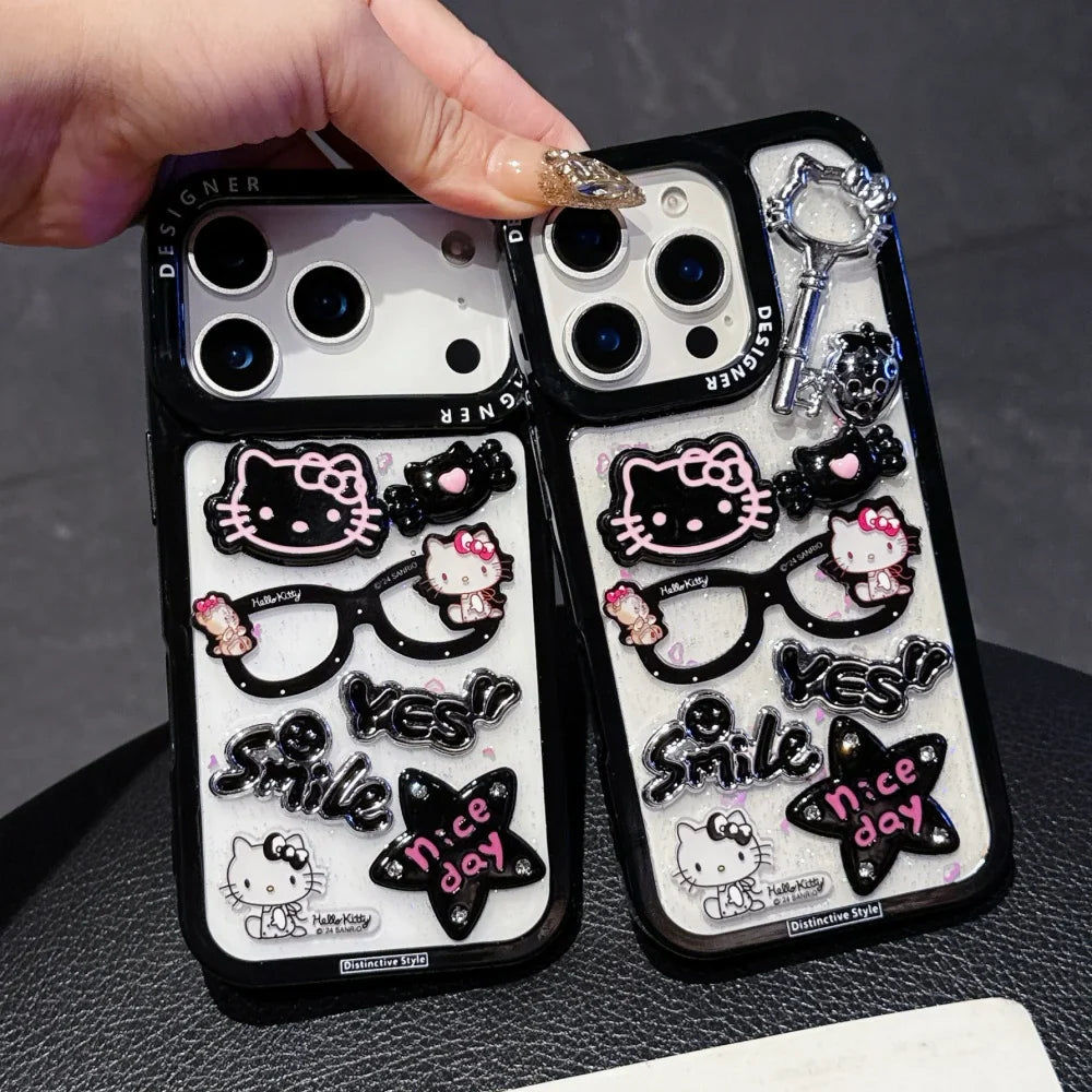 Deluxe Black Edged Large Hole Glasses Kitty Suitable For iPhone