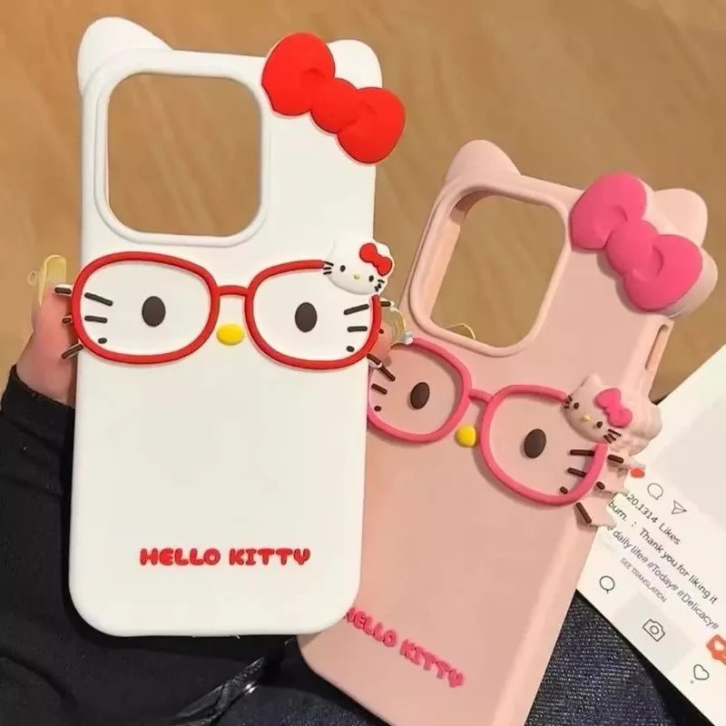 New Kawaii Glasses Hello Kitty Silicone Drop-Proof Phone Case For iPhone