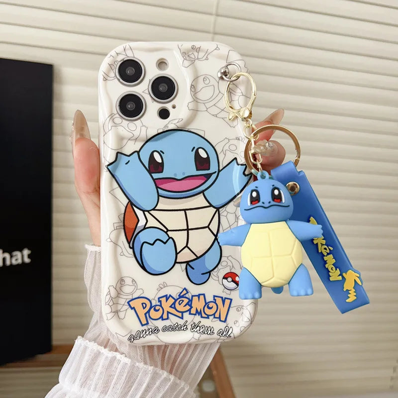 Cartoon Pikachu Gengar Wave Phone Case With Keychain For iPhone
