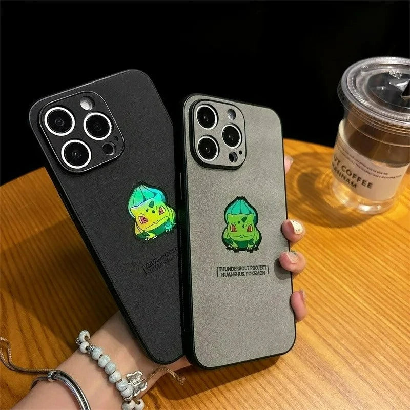 Anime Cartoon Bulbasaur Leather Texture Laser Phone Case For iPhone