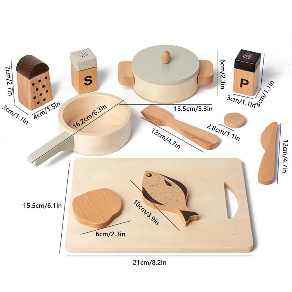 Kids Wooden Kitchen Playset – Pretend Cooking Pot and Pan Set