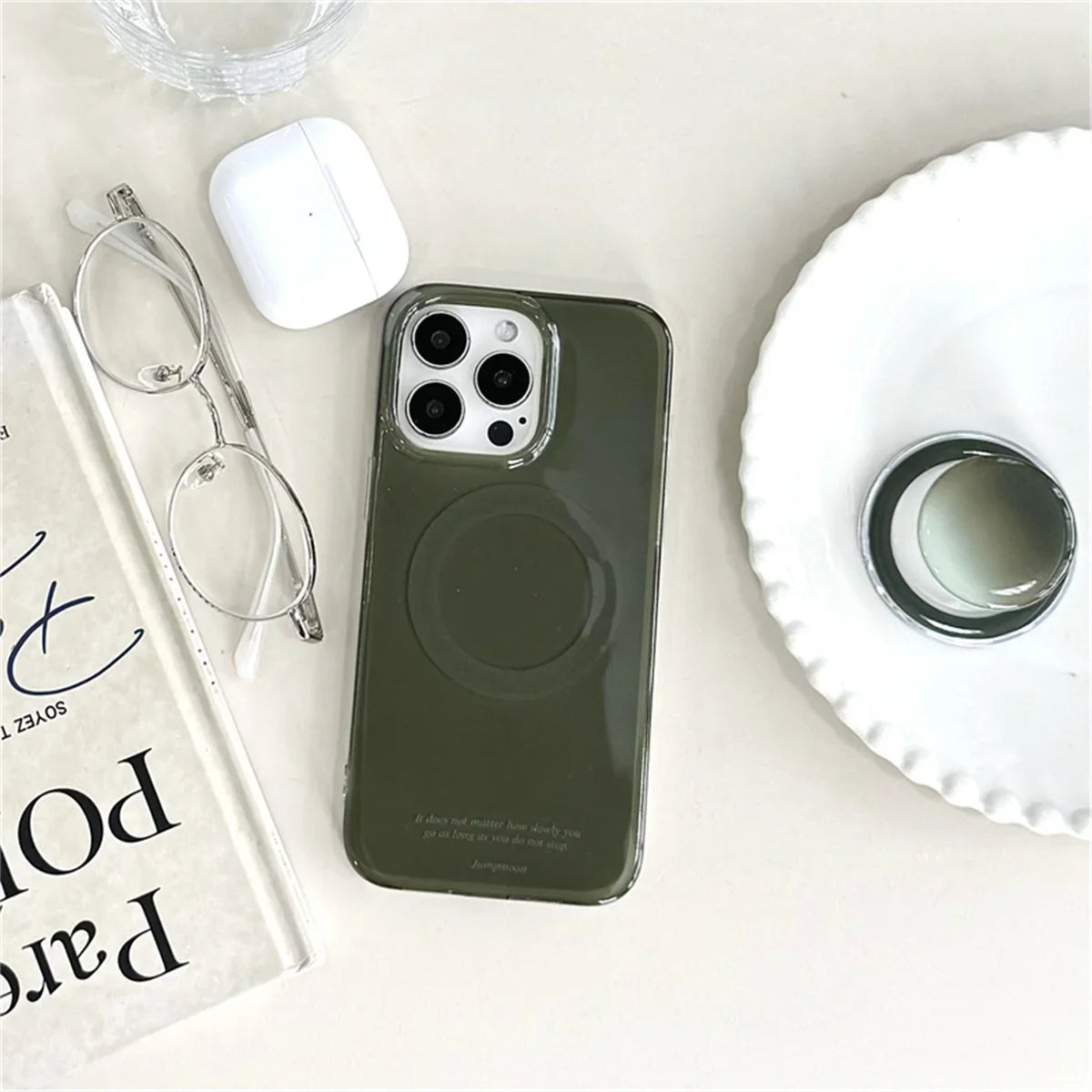 Simple Green Color Magnetic Phone Case For iPhone